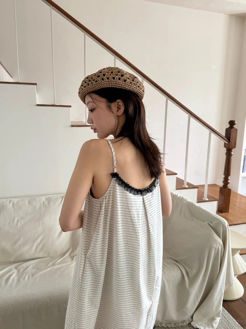 Le Etoile - Korean Women Fashion - #vintageinspired - Striped Lace Dress - 2