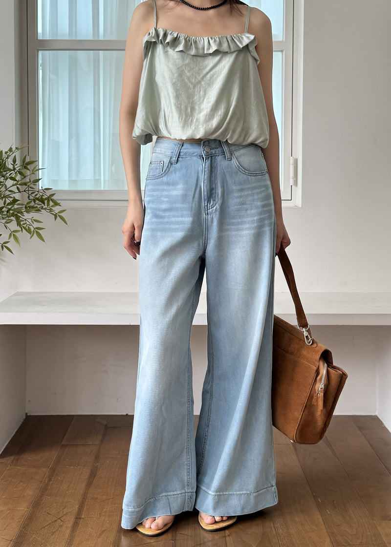 Le Etoile - Korean Women Fashion - #vintagekidsstyle - Wide-Leg Denim Pants - 6