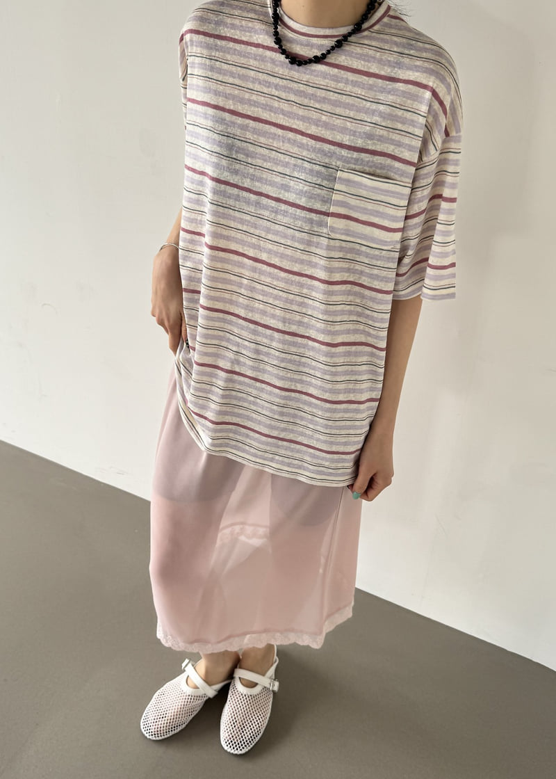 Le Etoile - Korean Women Fashion - #momslook - Striped Boxy Pocket Tee - 4