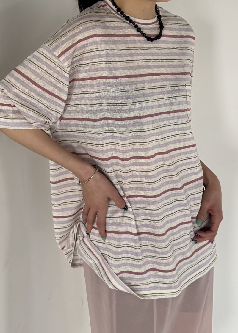 Le Etoile - Korean Women Fashion - #womensfashion - Striped Boxy Pocket Tee - 6