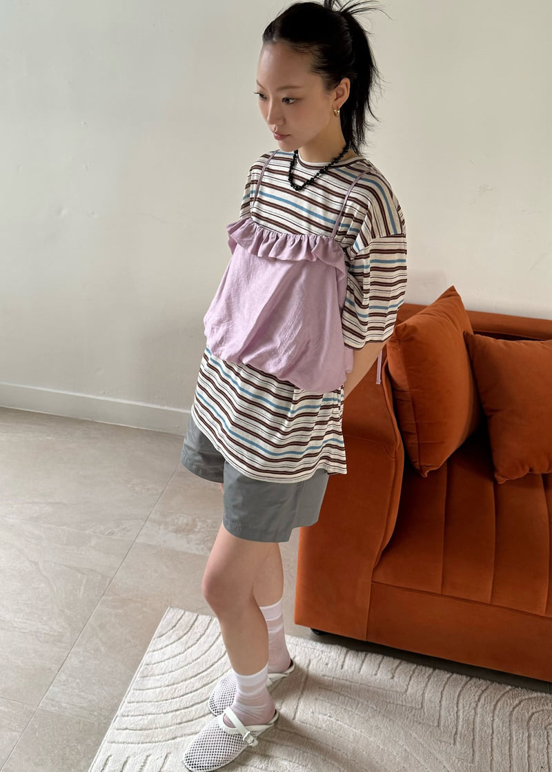 Le Etoile - Korean Women Fashion - #womensfashion - Striped Boxy Pocket Tee - 8
