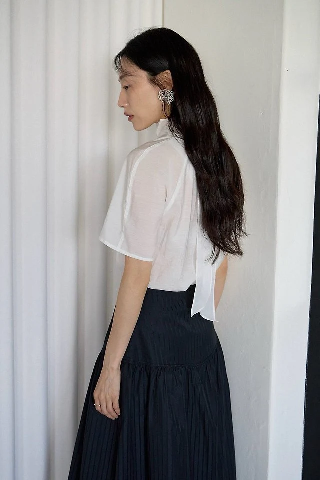 Lenoii - Korean Women Fashion - #momslook - Sheer Tie Blouse - 5