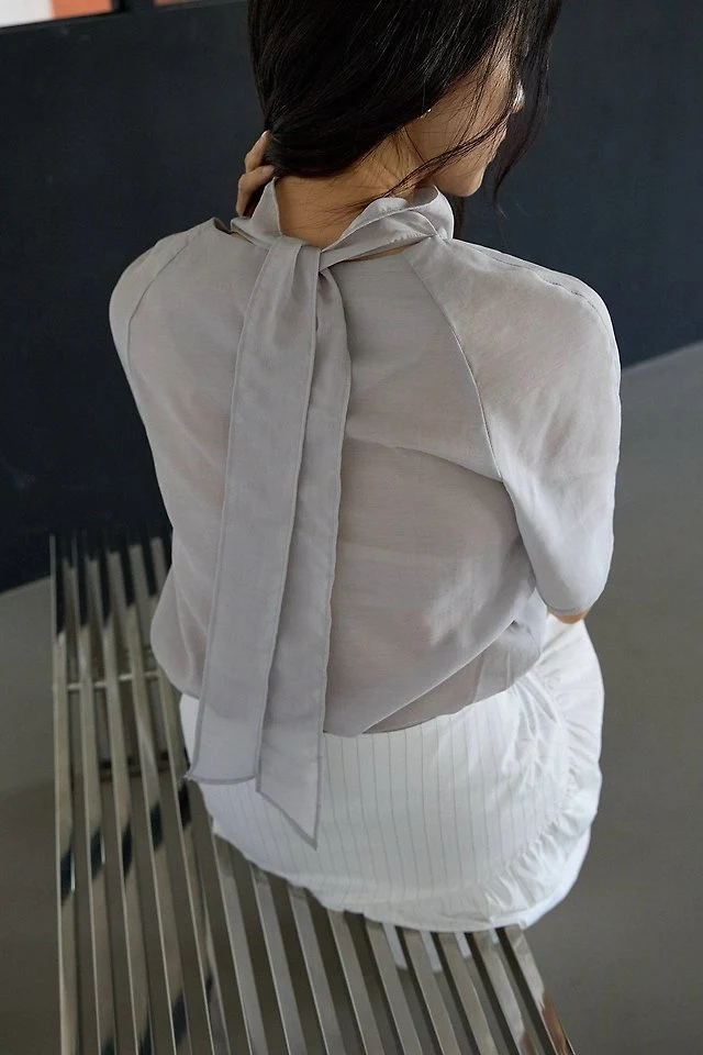Lenoii - Korean Women Fashion - #momslook - Sheer Tie Blouse - 9