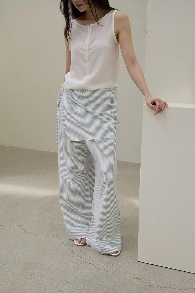 Lenoii - Korean Women Fashion - #womensfashion - Malta Wrap Stripe Banding Pants - 4