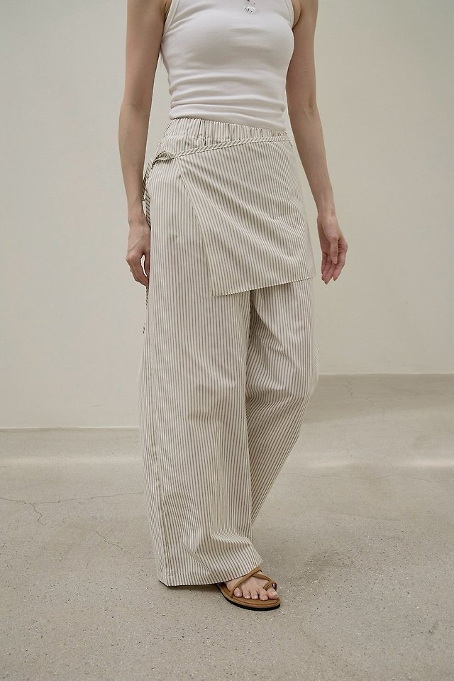 Lenoii - Korean Women Fashion - #momslook - Malta Wrap Stripe Banding Pants - 8