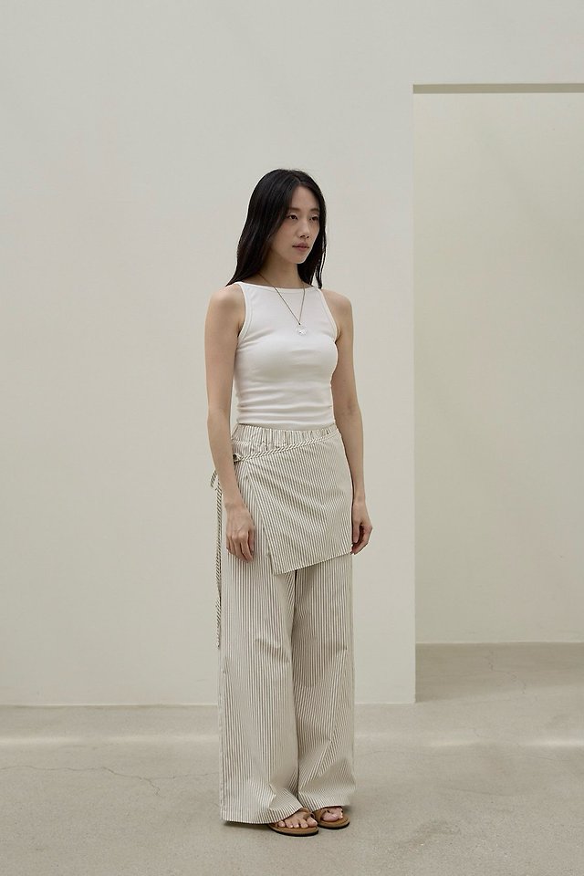 Lenoii - Korean Women Fashion - #momslook - Malta Wrap Stripe Banding Pants - 9