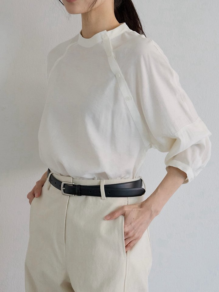 Lenoii - Korean Women Fashion - #momslook - Diagonal Button Satin Blouse - 4