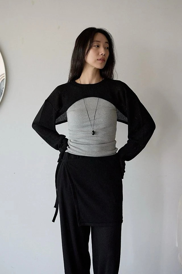 Lenoii - Korean Women Fashion - #momslook - Latte Linen Bolero Tee - 11