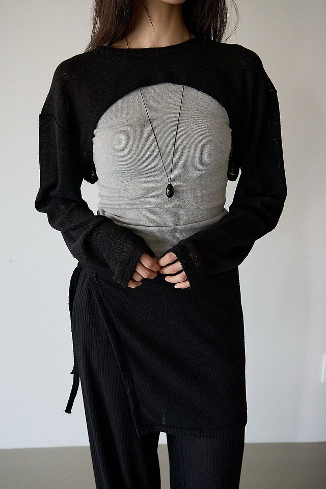 Lenoii - Korean Women Fashion - #momslook - Latte Linen Bolero Tee - 9