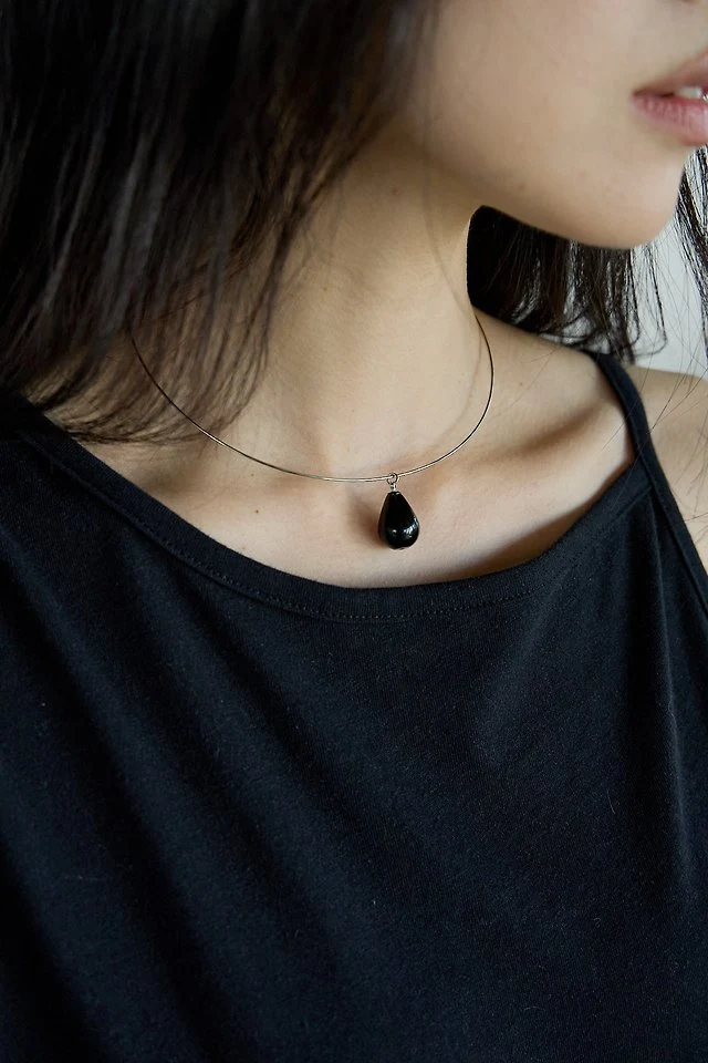 Lenoii - Korean Women Fashion - #momslook - Onyx Drop Bangle Necklace