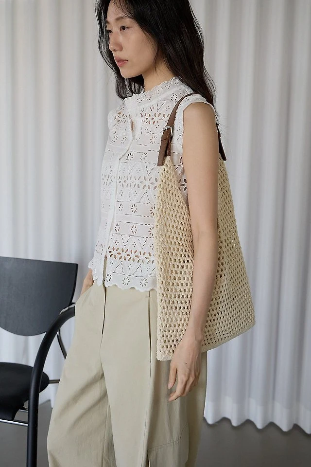 Lenoii - Korean Women Fashion - #momslook - Elin Eyelet Sleeveless Blouse - 6