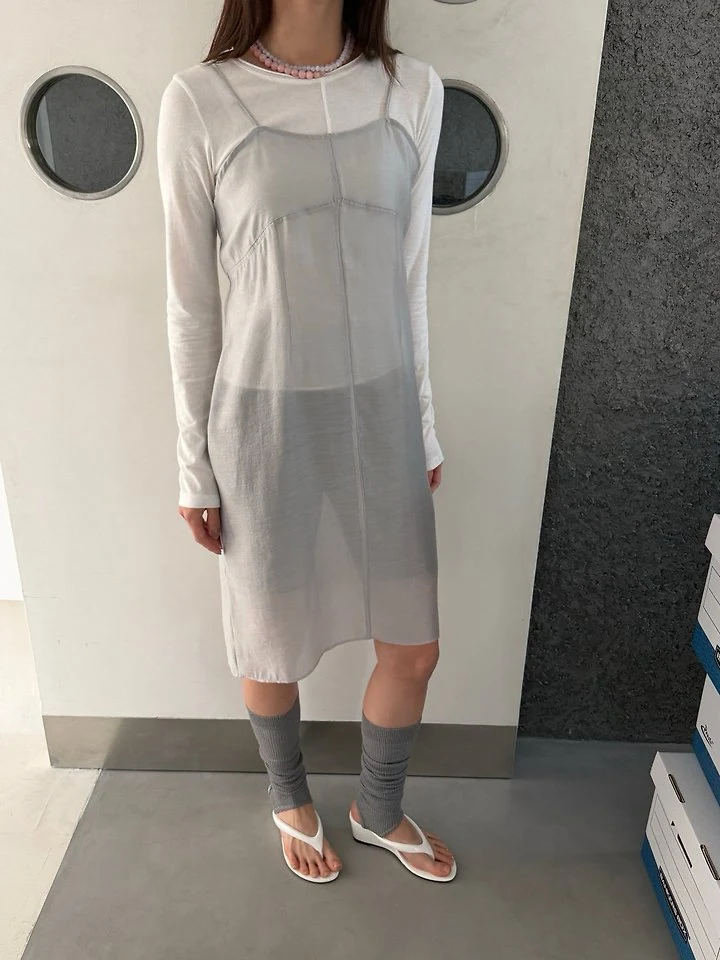 Lenoii - Korean Women Fashion - #momslook - Peach Sheer Layered One-piece - 10