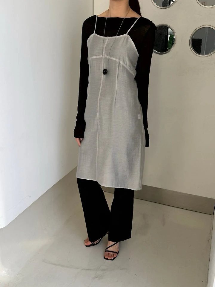 Lenoii - Korean Women Fashion - #momslook - Peach Sheer Layered One-piece - 8