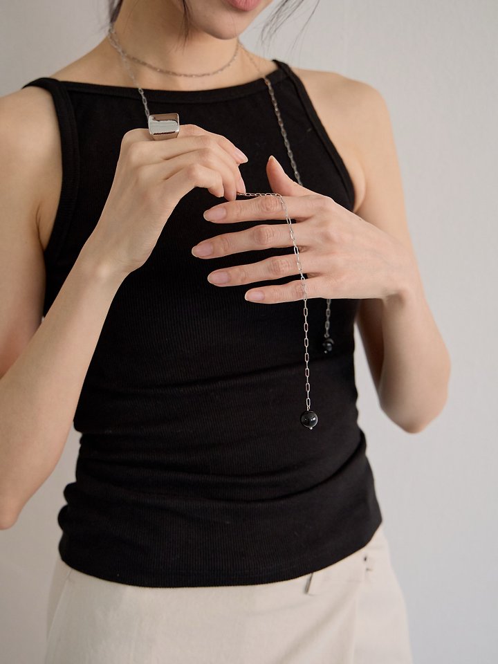 Lenoii - Korean Women Fashion - #momslook - Mondo Onyx Surgical Chain Necklace - 8