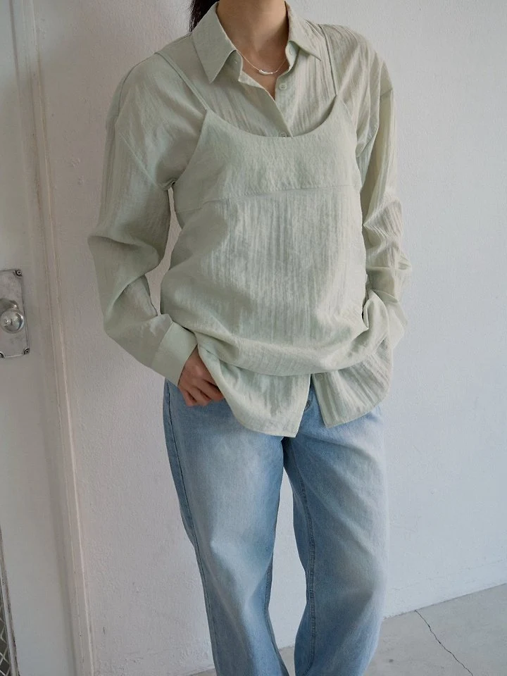 Lenoii - Korean Women Fashion - #momslook - Ample Shirt Sleeveless Set - 2