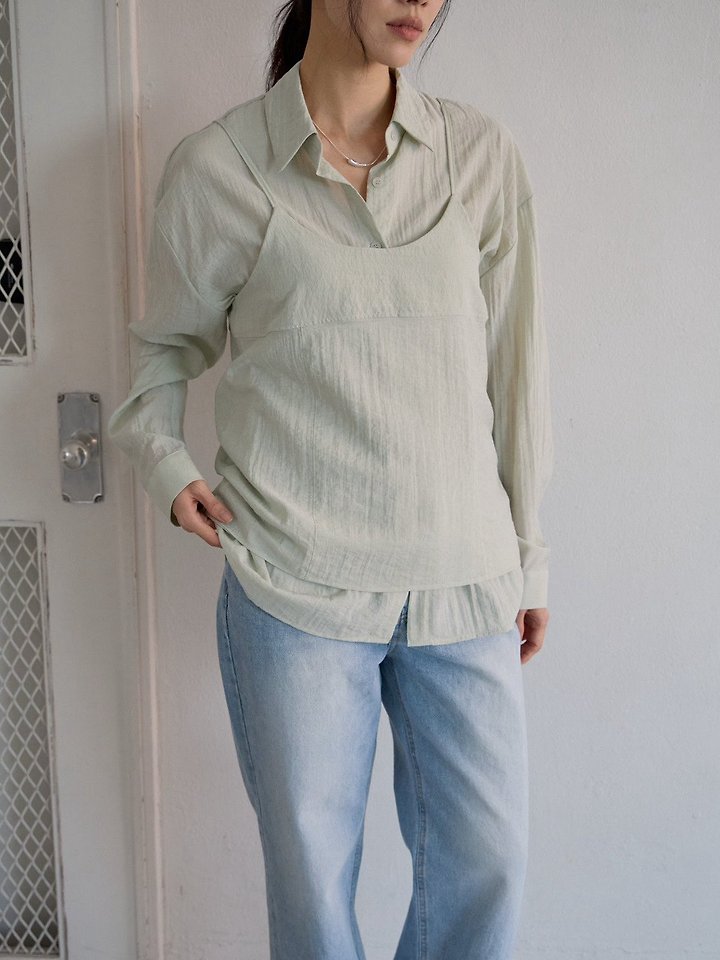Lenoii - Korean Women Fashion - #womensfashion - Ample Shirt Sleeveless Set - 4