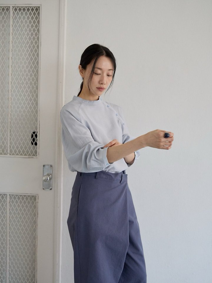 Lenoii - Korean Women Fashion - #restrostyle - Diagonal Button Satin Blouse - 9