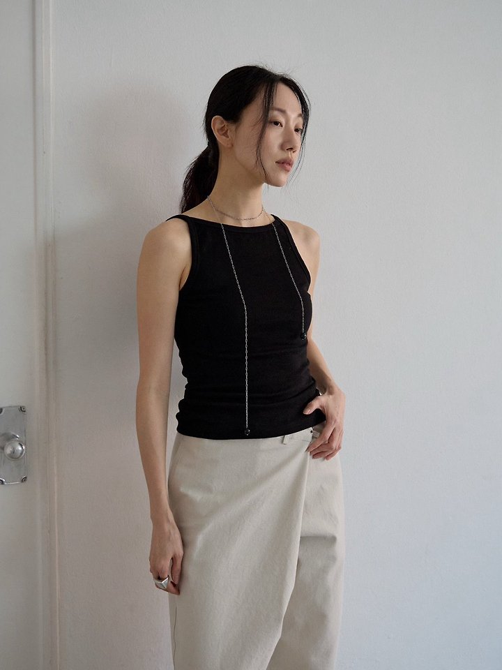 Lenoii - Korean Women Fashion - #restrostyle - Back-Off Ribbed Sleeveless Top - 7