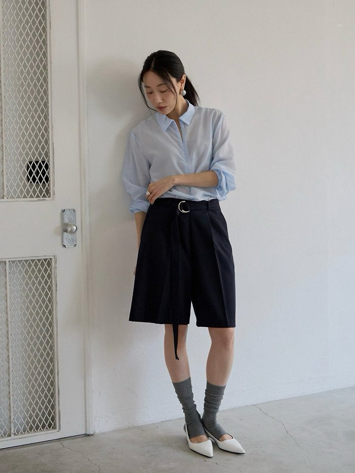 Lenoii - Korean Women Fashion - #restrostyle - Belted Bermuda Pants - 3