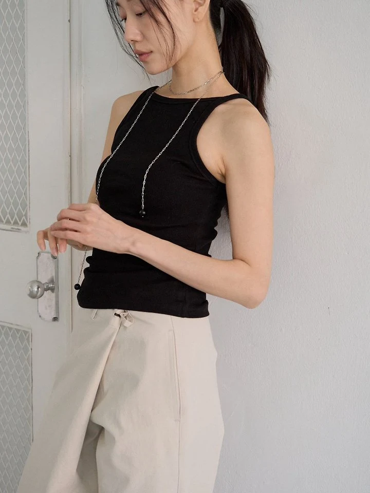 Lenoii - Korean Women Fashion - #romanticstyle - Back-Off Ribbed Sleeveless Top - 8