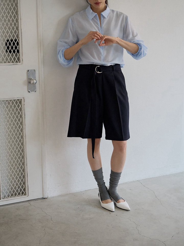 Lenoii - Korean Women Fashion - #restrostyle - Belted Bermuda Pants - 4