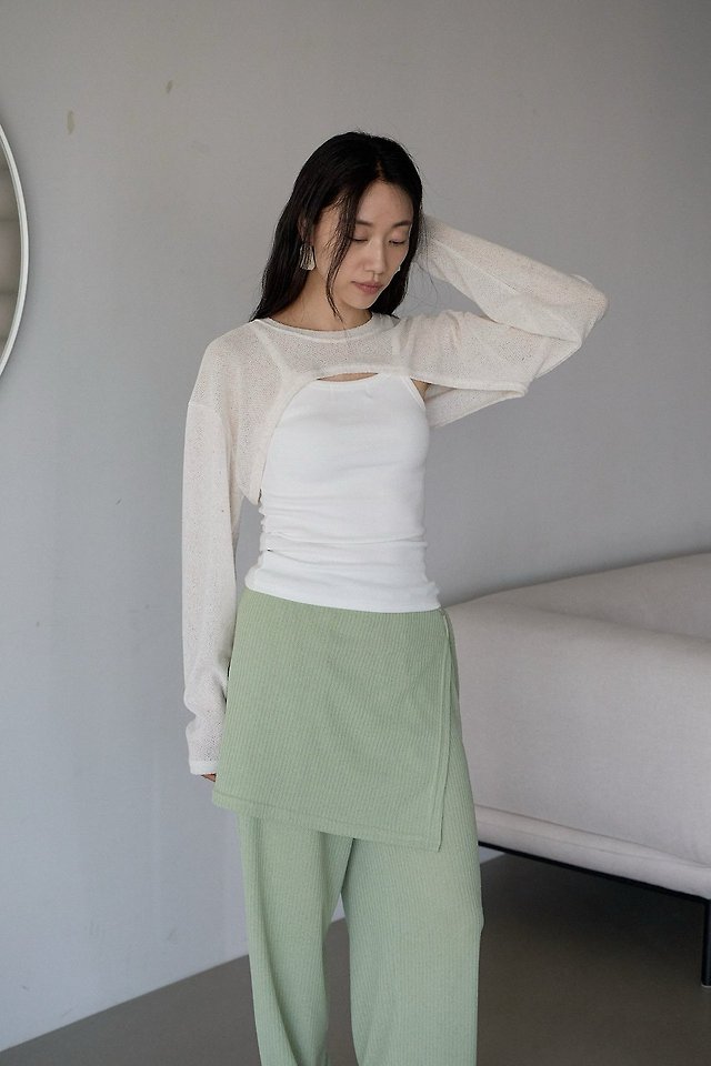 Lenoii - Korean Women Fashion - #romanticstyle - Latte Linen Bolero Tee - 3