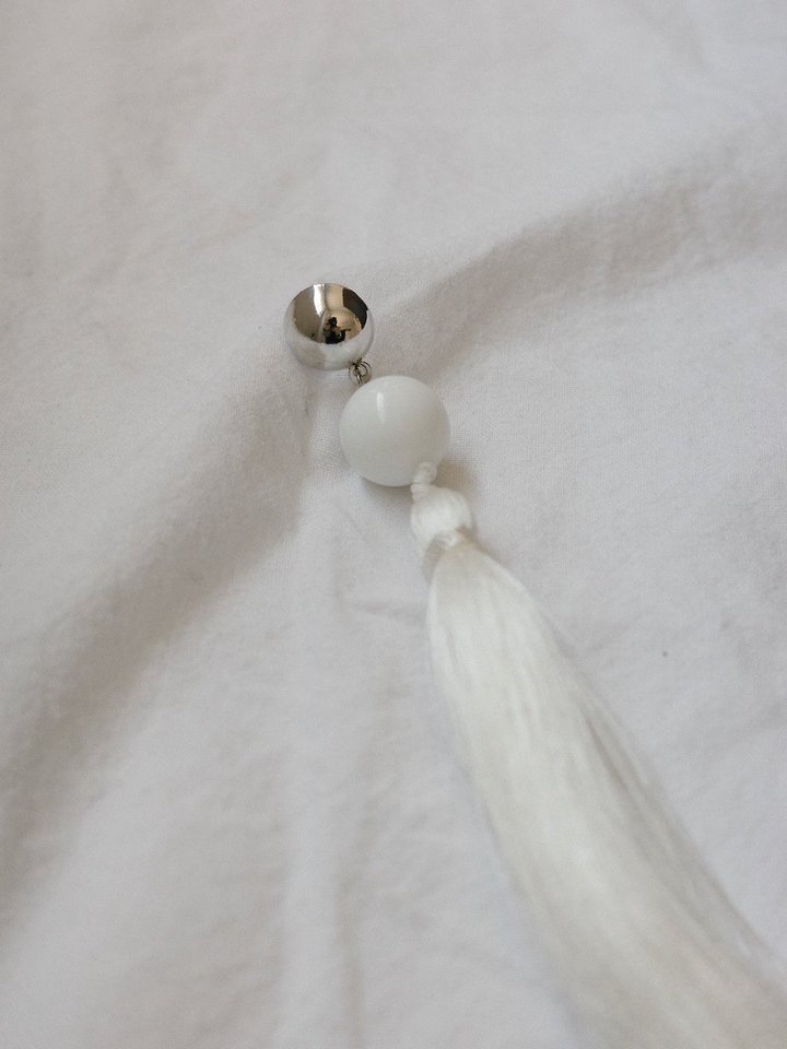 Lenoii - Korean Women Fashion - #romanticstyle - Bianco One-Side Ball Tassel Earrings - 12