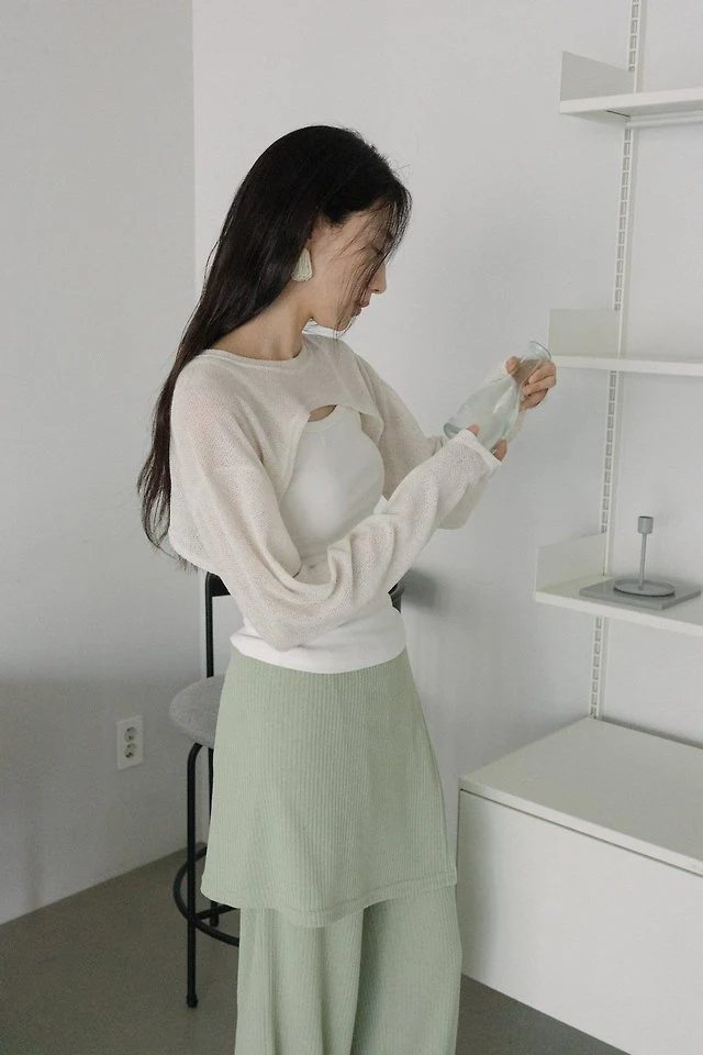 Lenoii - Korean Women Fashion - #romanticstyle - Latte Linen Bolero Tee - 4