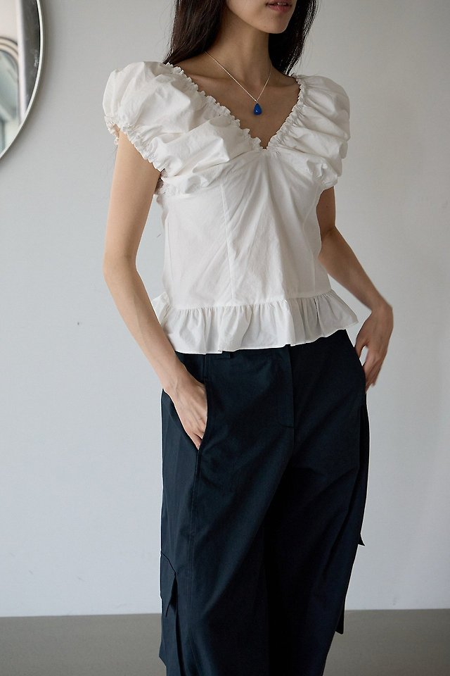 Lenoii - Korean Women Fashion - #shopsmall - Oat Shirring Cotton Blouse - 2