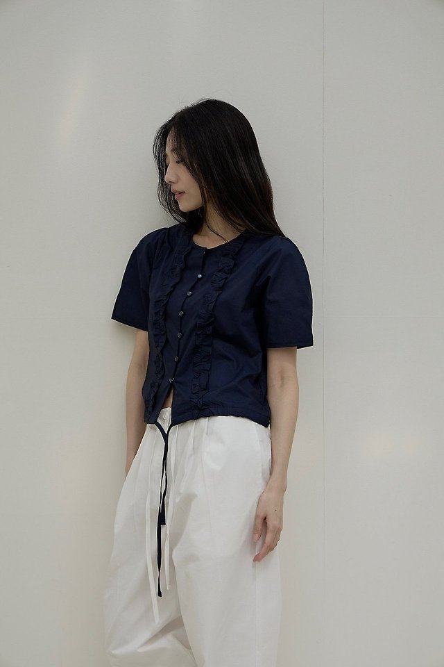 Lenoii - Korean Women Fashion - #thatsdarling - Capri Frill Cotton Blouse - 7