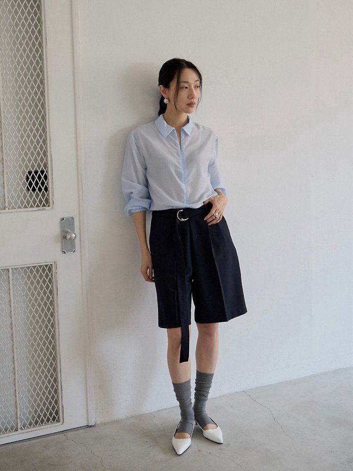 Lenoii - Korean Women Fashion - #thatsdarling - Belted Bermuda Pants - 6