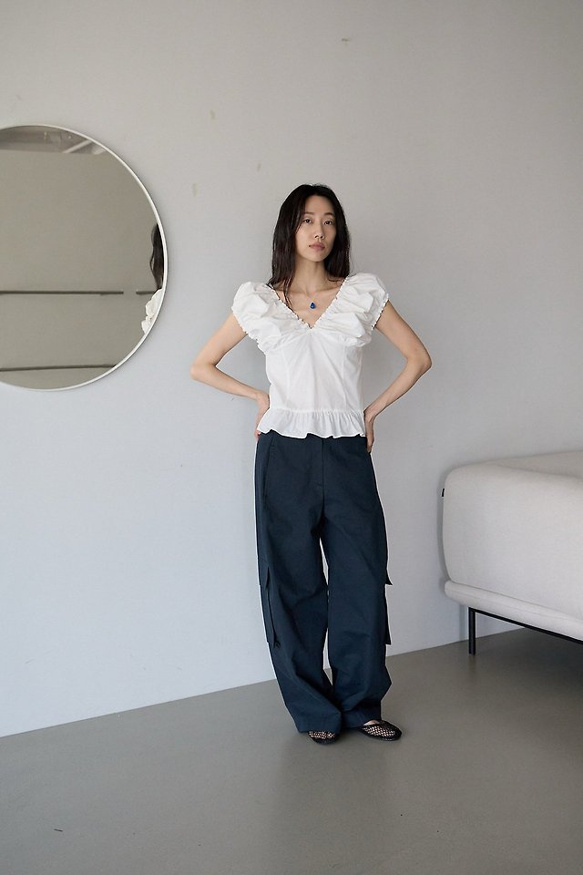 Lenoii - Korean Women Fashion - #thatsdarling - Oat Shirring Cotton Blouse - 3