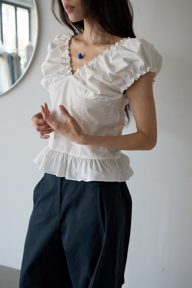 Lenoii - Korean Women Fashion - #thatsdarling - Oat Shirring Cotton Blouse - 4