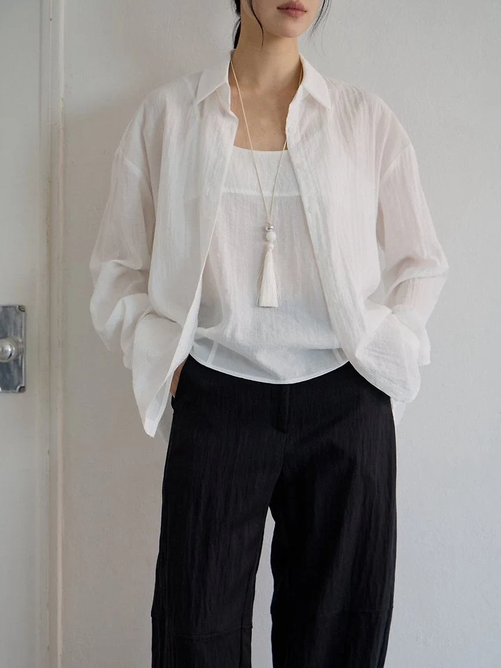 Lenoii - Korean Women Fashion - #vintageinspired - Ample Shirt Sleeveless Set - 10