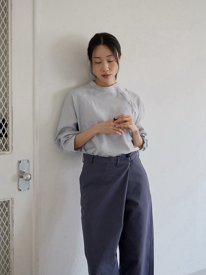 Lenoii - Korean Women Fashion - #vintagekidsstyle - Diagonal Button Satin Blouse - 7