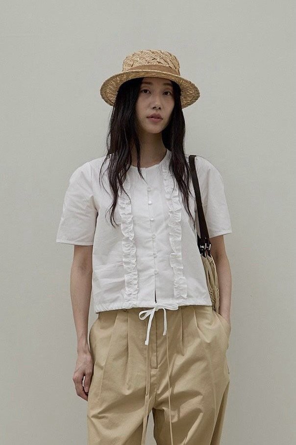 Lenoii - Korean Women Fashion - #vintagekidsstyle - Capri Frill Cotton Blouse - 2