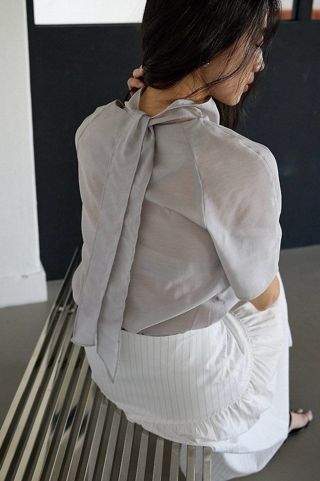 Lenoii - Korean Women Fashion - #womensfashion - Sheer Tie Blouse - 12