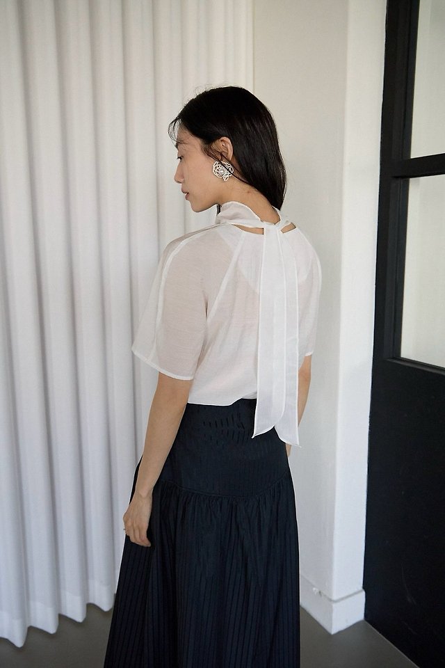 Lenoii - Korean Women Fashion - #womensfashion - Sheer Tie Blouse - 6