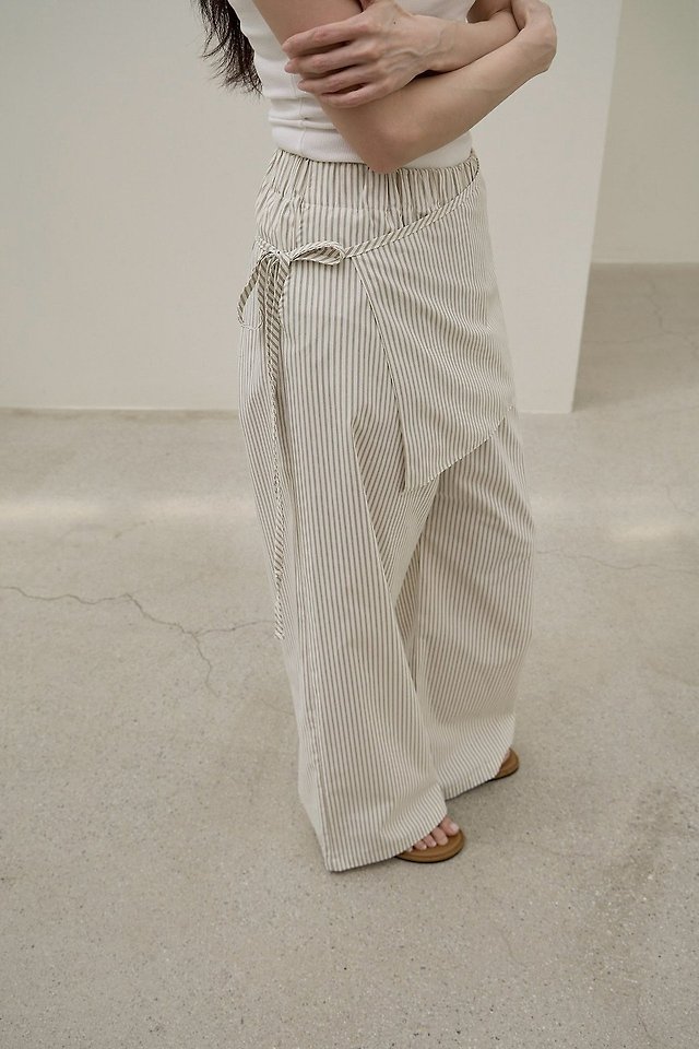 Lenoii - Korean Women Fashion - #womensfashion - Malta Wrap Stripe Banding Pants - 11