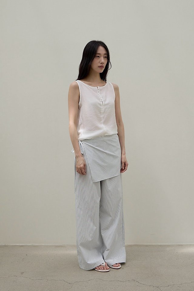 Lenoii - Korean Women Fashion - #womensfashion - Malta Wrap Stripe Banding Pants - 3