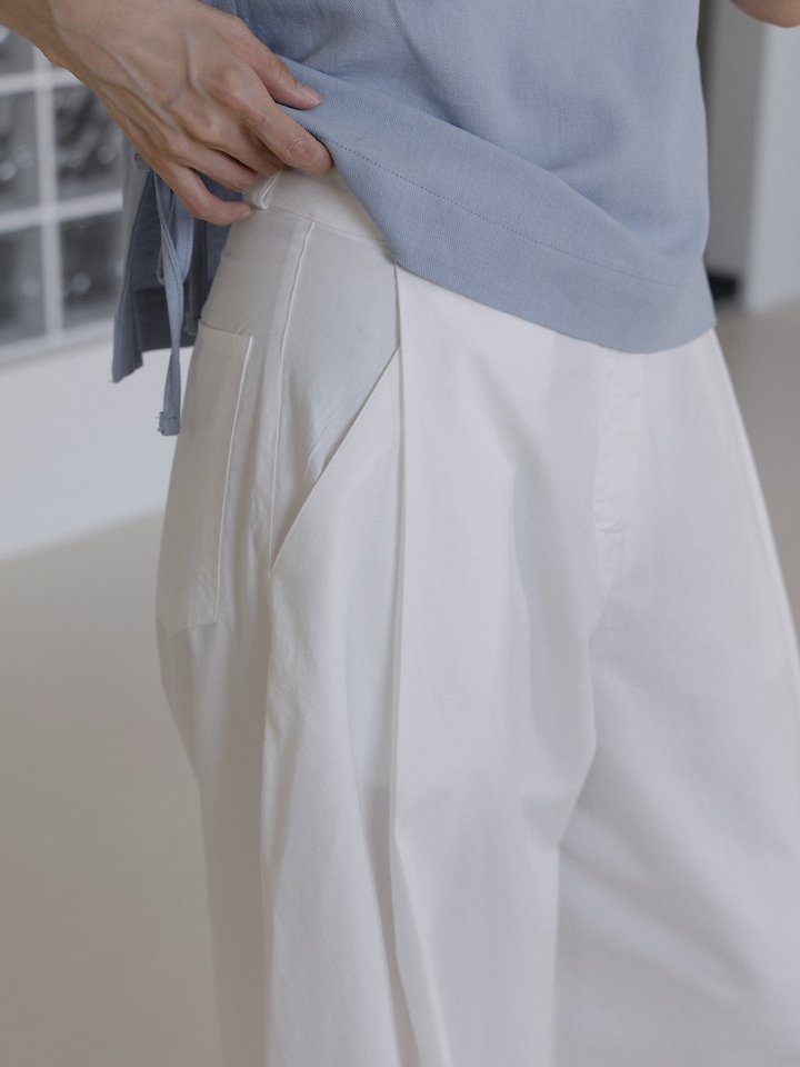 Lenoii - Korean Women Fashion - #womensfashion - Mono Tuck Cotton Pants - 3