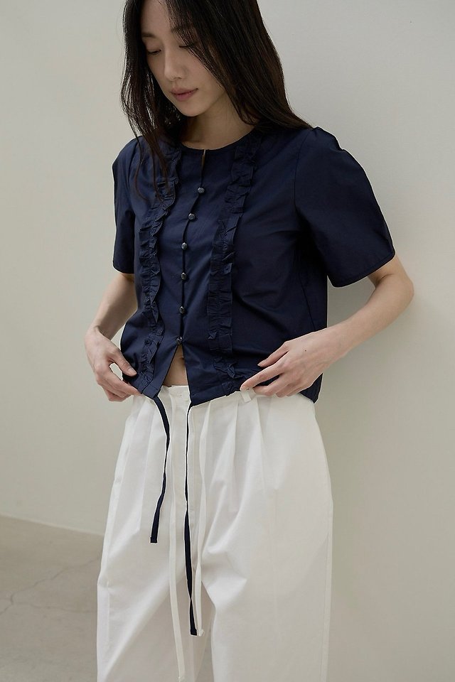 Lenoii - Korean Women Fashion - #womensfashion - Capri Frill Cotton Blouse - 12