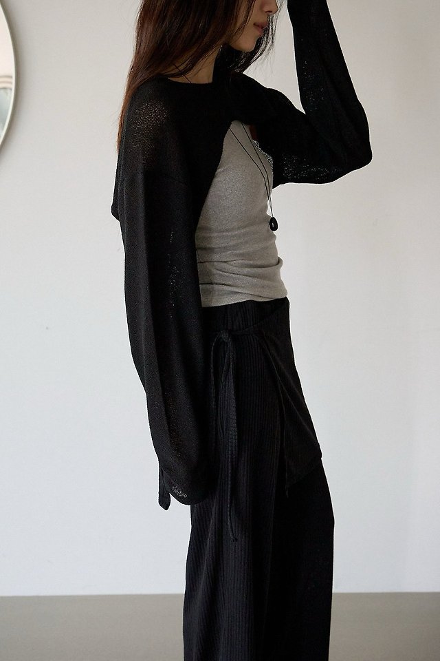 Lenoii - Korean Women Fashion - #womensfashion - Latte Linen Bolero Tee - 12