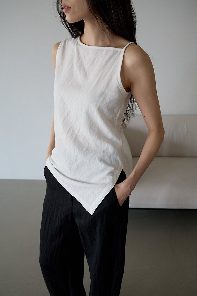Lenoii - Korean Women Fashion - #womensfashion - Lime Asymmetrical Sleeveless Blouse - 8
