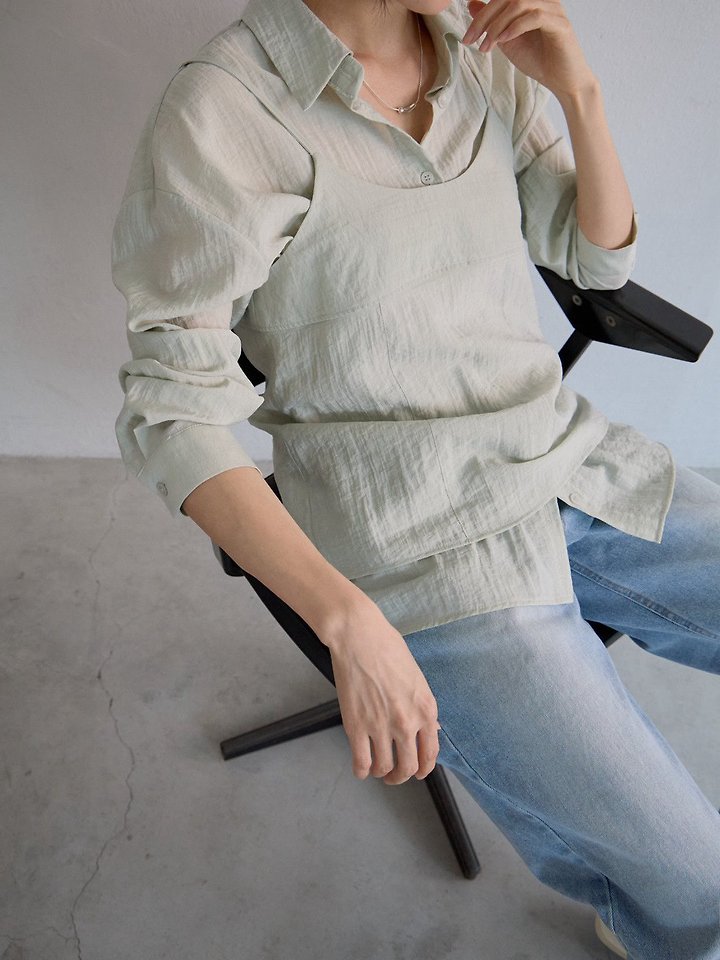 Lenoii - Korean Women Fashion - #womensfashion - Ample Shirt Sleeveless Set