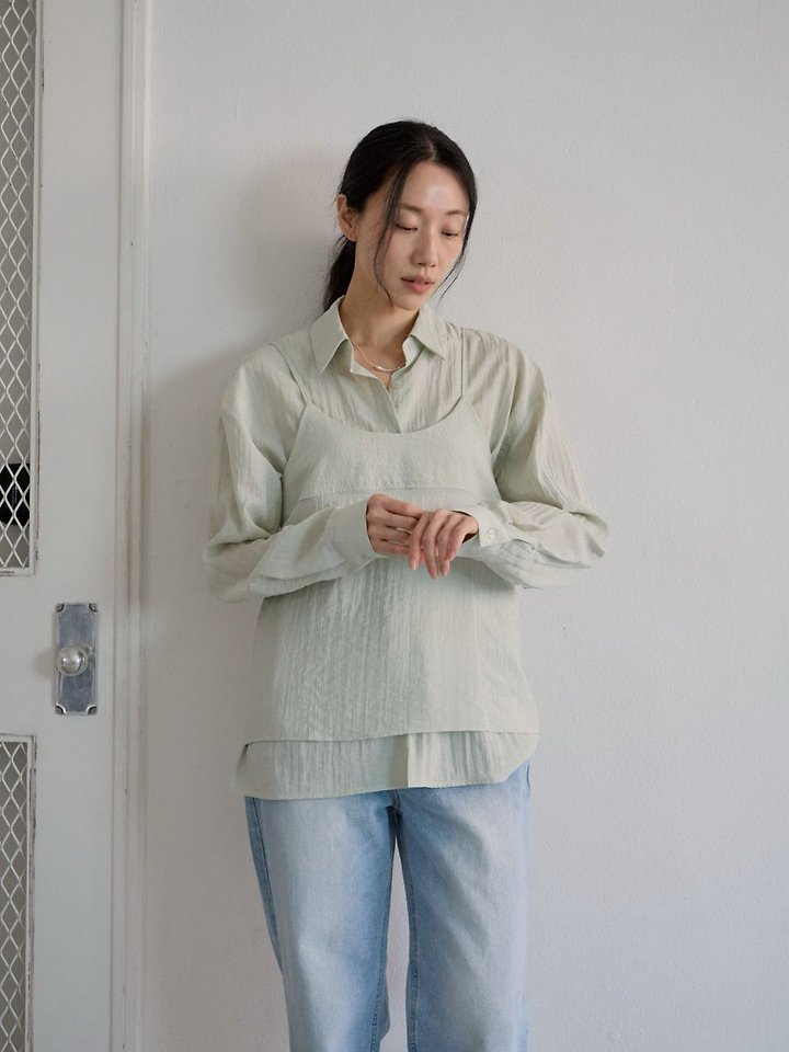 Lenoii - Korean Women Fashion - #womensfashion - Ample Shirt Sleeveless Set - 3