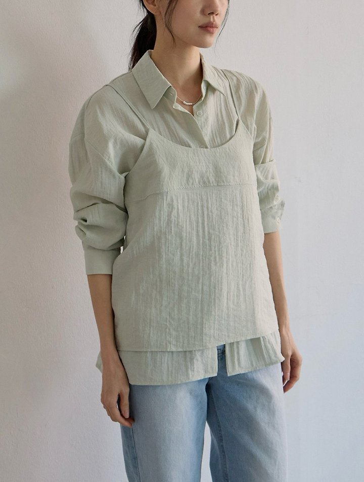 Lenoii - Korean Women Fashion - #womensfashion - Ample Shirt Sleeveless Set - 5