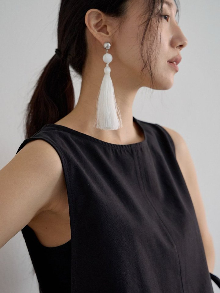 Lenoii - Korean Women Fashion - #womensfashion - Bianco One-Side Ball Tassel Earrings