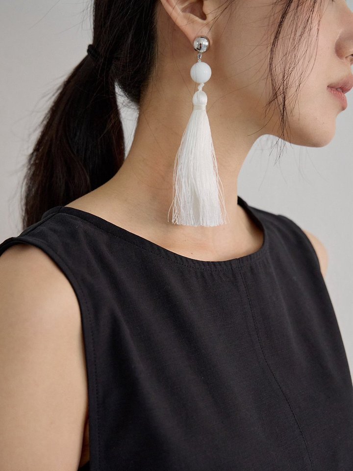 Lenoii - Korean Women Fashion - #womensfashion - Bianco One-Side Ball Tassel Earrings - 7
