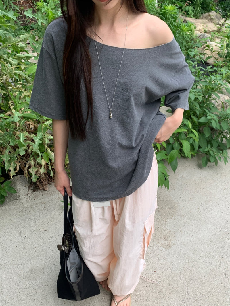 Logarden - Korean Women Fashion - #momslook - Dyed Off-Shoulder Tee - 11